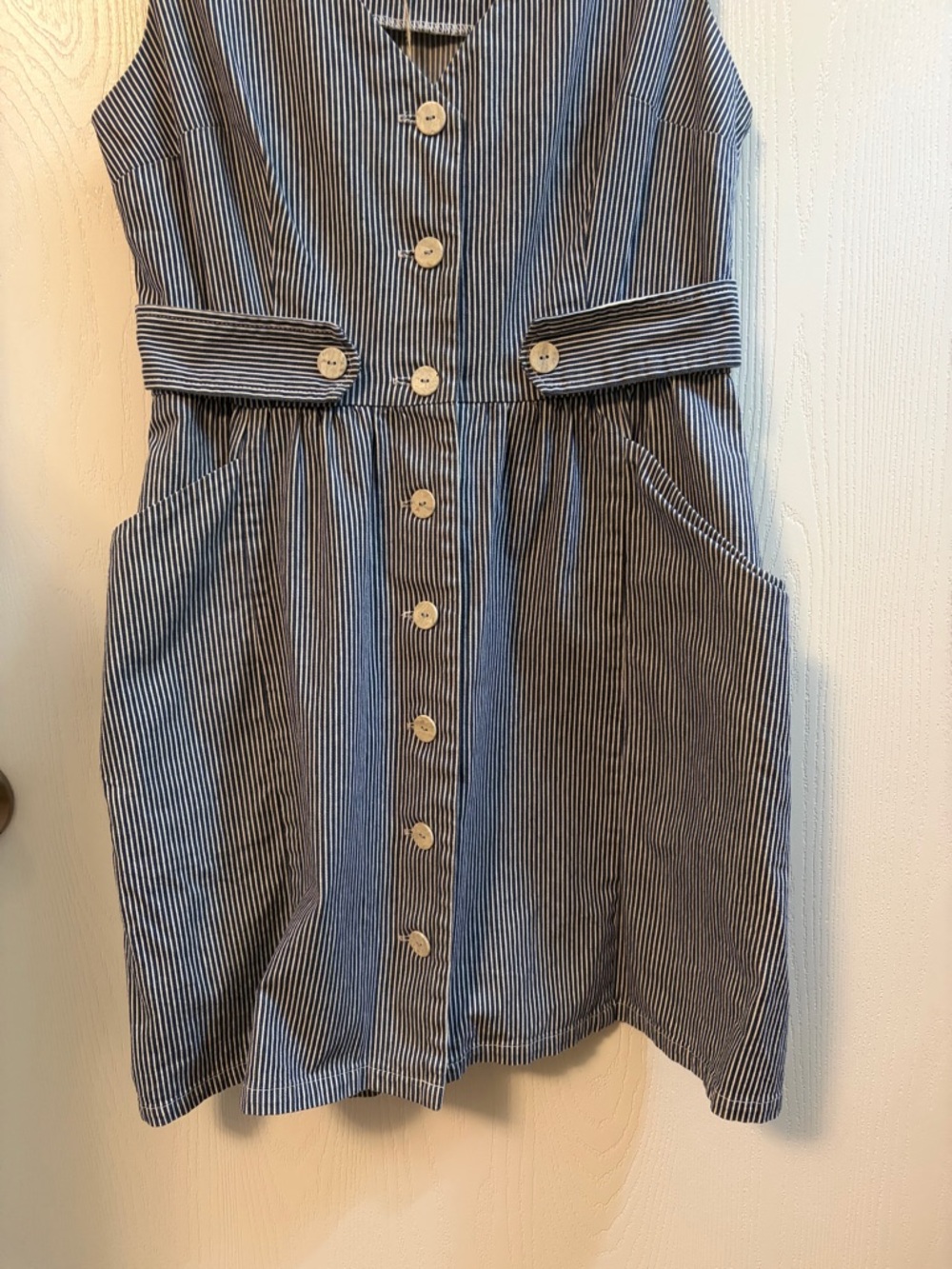 Sleeveless Blue Stripe Button-Front Mini Dress - Picture 4 of 8